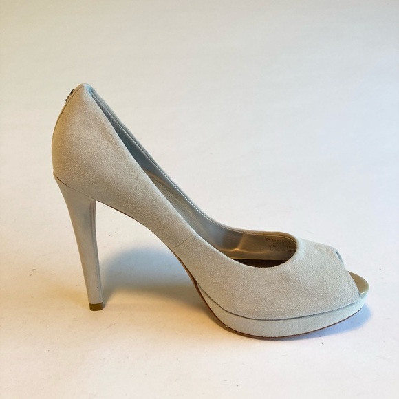 Coach Light Grey Suede Open Toe Heels size 8 - Picture 4 of 16